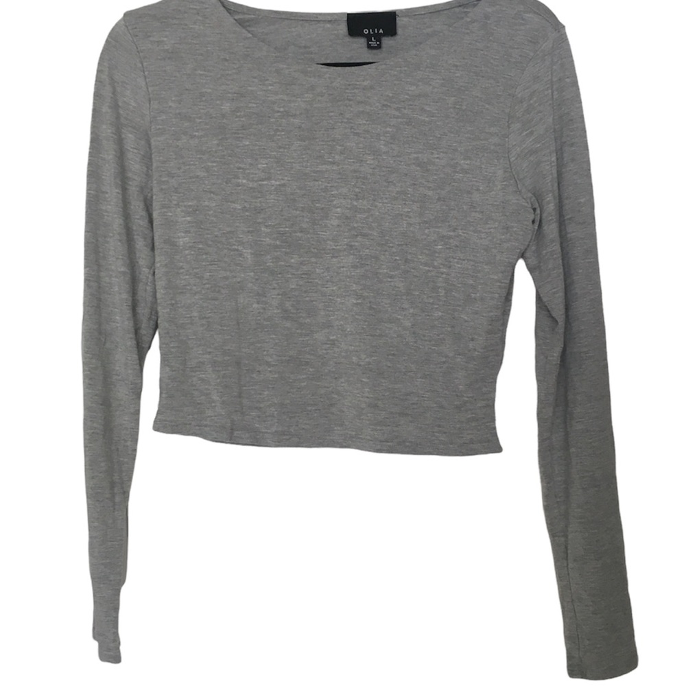 OLIA Grey Long Sleeved Double Lined Crop Top